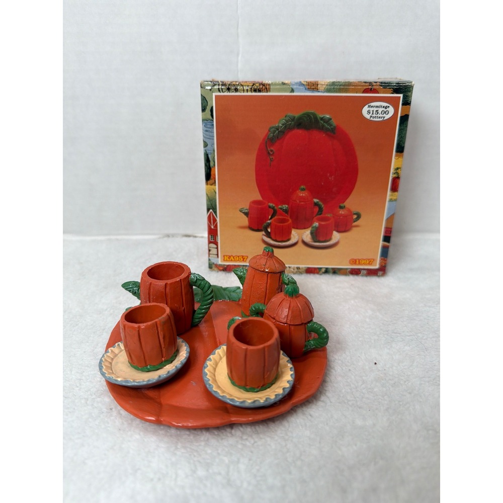 Hermitage Pottery Miniature Tea Set Orange Pumpkin Vintage 1997 Loomco